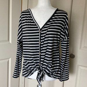 CLEARANCE 2/$10 or 3/$14 Striped Button Down Tie Sweater Top - Gray